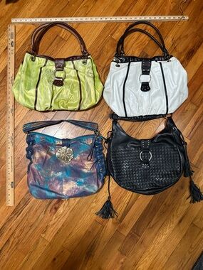 Lot of 4 Sharif Studio Leather Handbags Purses Green Black White Metallic Teal